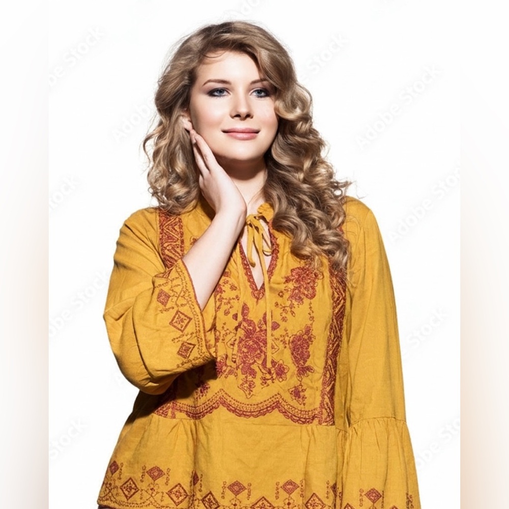 Embroidered FloralMustard Blouse - Picture 1 of 2